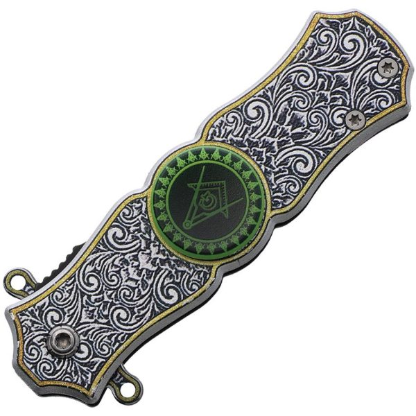 Masonic Spinner Linerlock - Silver Aluminum Handle