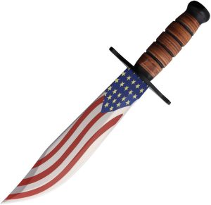 American Flag Bowie - Stainless Stacked Leather Handle