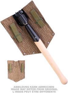 East German Repro Folding Shovel Wood Handle Tan Sheath