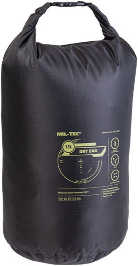 Mil-Tec 13L Dry Bag Black - Taped Seams