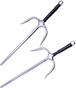 M470.jpg Chrome Octagon Sai Set Black Leather Wrapped Martial Arts Weapon