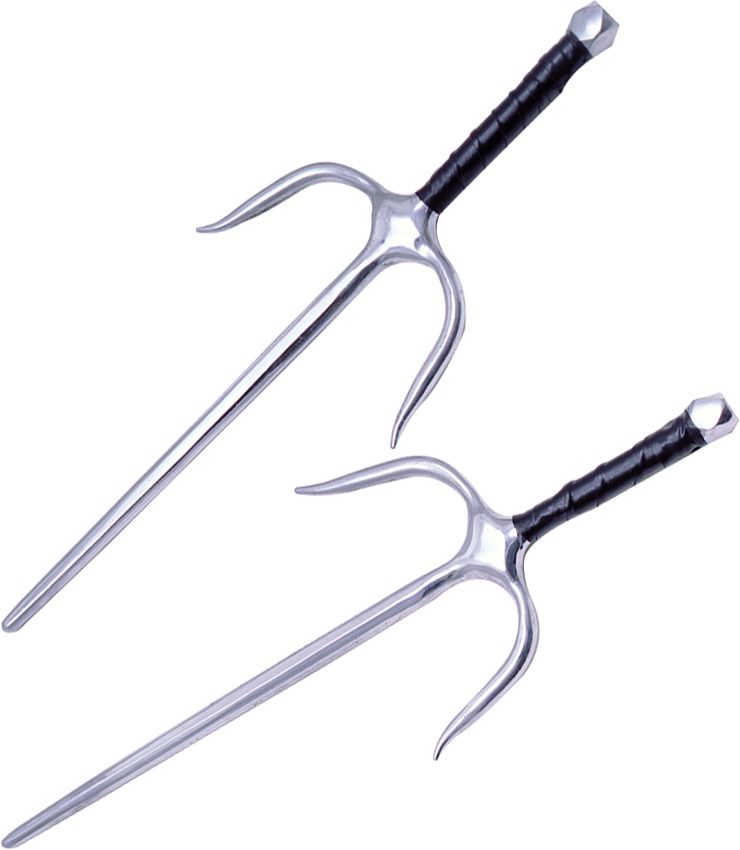 Chrome Octagon Sai Set with Black Leather Wrapped Handles