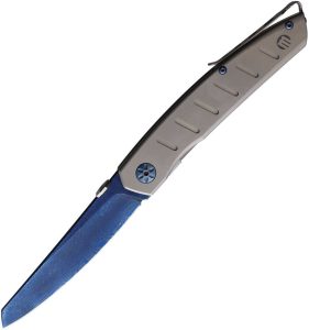 Maserin AM6 Framelock Damascus Folding Knife Blue Titanium