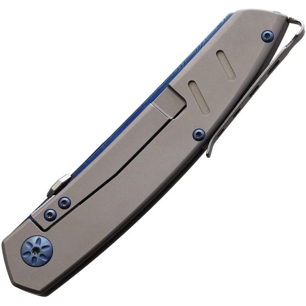 Maserin AM6 Framelock Damascus Folding Knife Blue Titanium