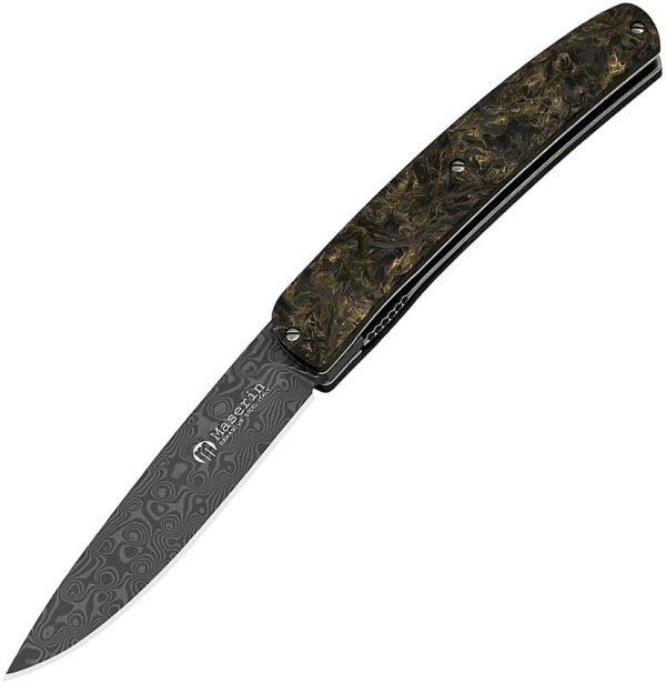 Maserin Mini Gourmet Linerlock Damascus Carbon Fiber Folding Knife