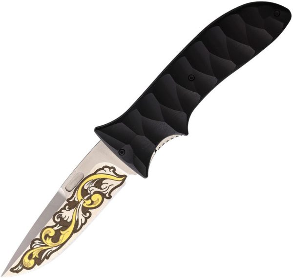 Maserin 384KT Linerlock Ebony - N690 Gold Engraved