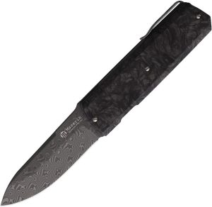 MAS410DN.jpg Maserin Silver Damascus Linerlock Folding Knife Carbon Fiber