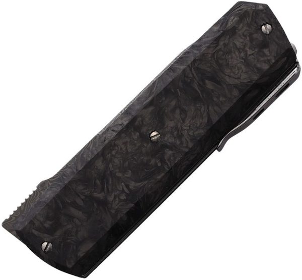 Maserin Silver Damascus Linerlock Folding Knife Carbon Fiber