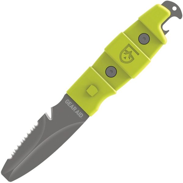 Gear Aid AKUA Paddle/Dive Fixed Blade Knife 3" Gray Titanium Coated 420 Stainless Green FRN w/ Sheath