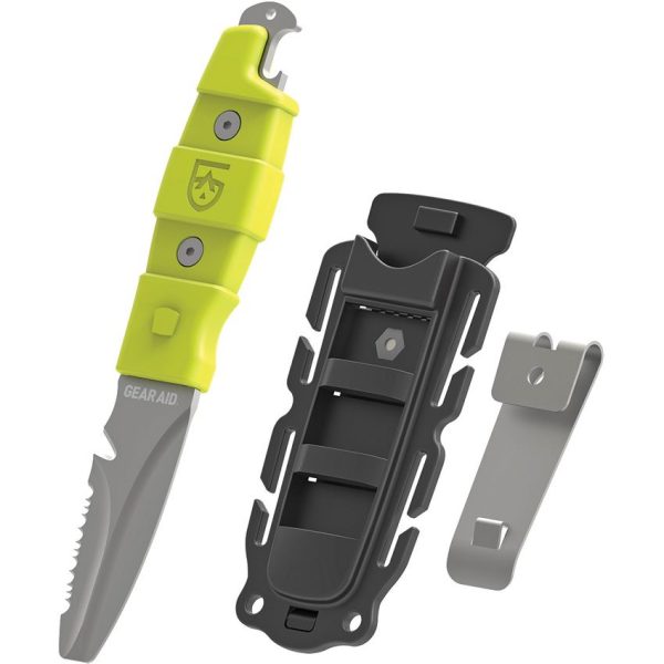 Gear Aid AKUA Paddle/Dive Fixed Blade Knife 3" Gray Titanium Coated 420 Stainless Green FRN w/ Sheath