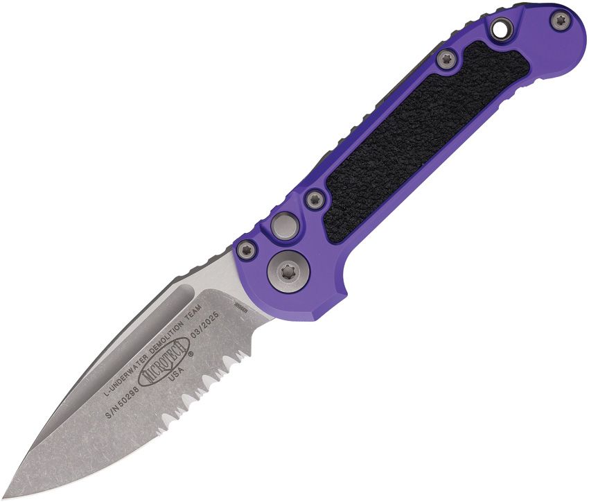 Microtech LUDT Button Lock GenIII Automatic Folding Knife 3.5" Apocalyptic M390MK Purple