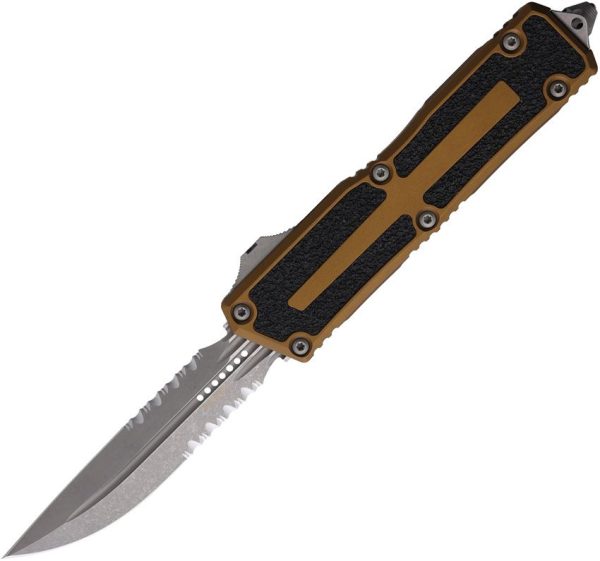 MCT118011APTA.jpg Microtech Auto Scarab II D/E Apocalyptic Serrated Tan