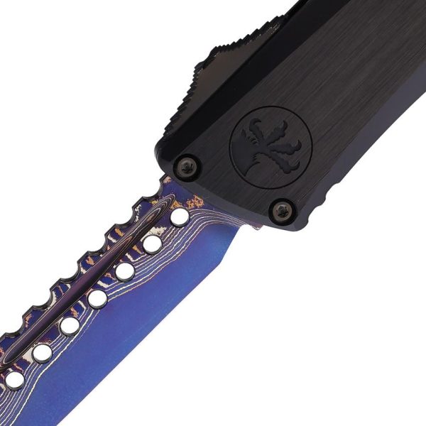 Microtech Combat Troodon LT Damascus Auto - Black Aluminum