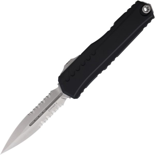 Microtech Auto Cypher II OTF Stonewash Serrated Black
