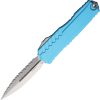 Microtech Cypher II Double Edge OTF Auto Folding Knife 3.5" M390MK Stonewash Serrated Turquoise