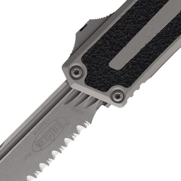 Microtech Scarab II OTF Auto - Gray Apocalyptic Serrated