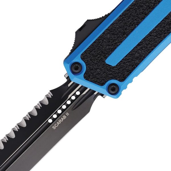 Microtech Auto Scarab II OTF Serrated - Blue Handle