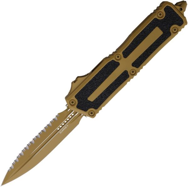 Microtech Auto Scarab II OTF Serrated - Tan Cerakote