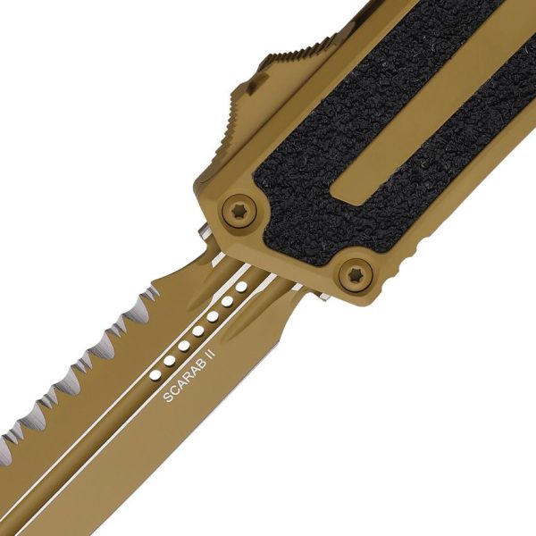 Microtech Auto Scarab II OTF Serrated - Tan Cerakote