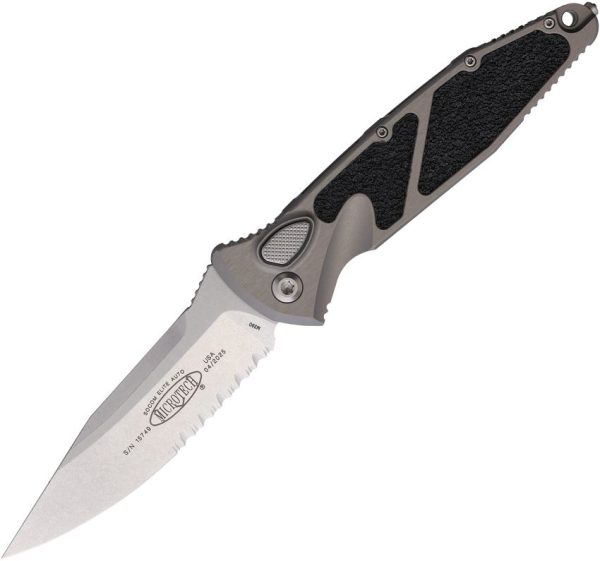 Microtech Socom Elite Auto Gray Stonewash Serrated