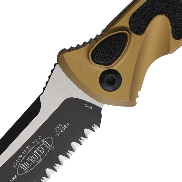 Microtech Socom Elite Buttonlock - Tan Serrated