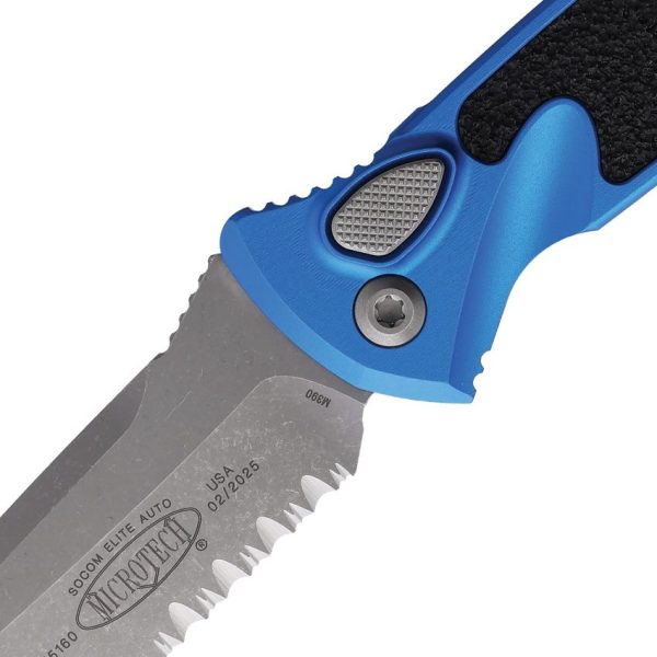 Microtech Socom Elite T/E Auto - Blue Apocalyptic Serrated