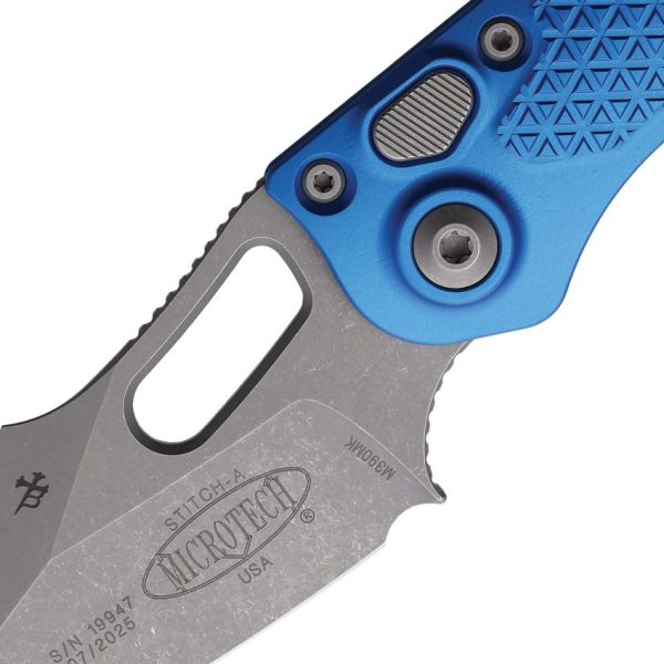 Microtech Auto Stitch Button Lock - Blue Apocalyptic