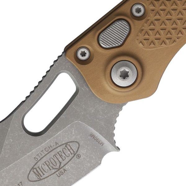 Microtech Auto Stitch Button Lock - Brown Apocalyptic