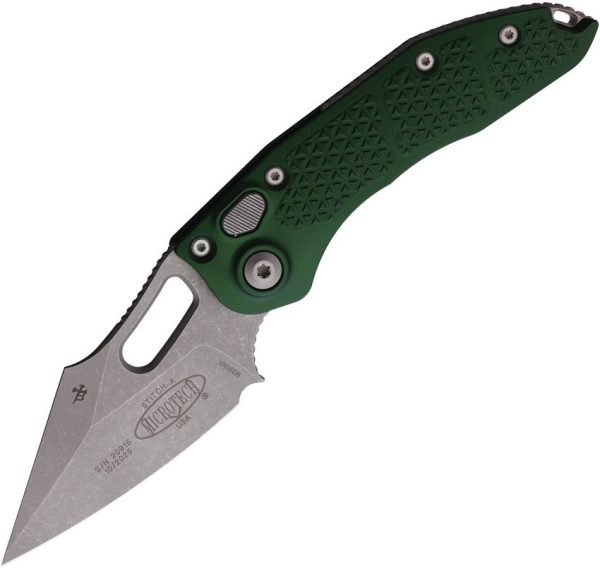 Microtech Auto Stitch Button Lock - Emerald Green