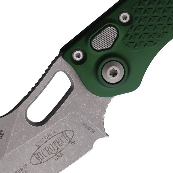 Microtech Auto Stitch Button Lock - Emerald Green