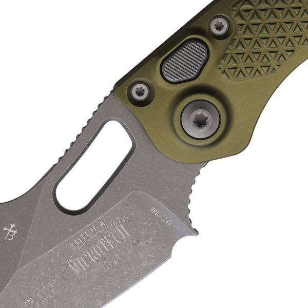 Microtech Auto Stitch Button Lock - OD Green Apocalyptic
