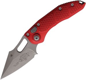 Microtech Auto Stitch S/E Button Lock - Red Wharncliffe