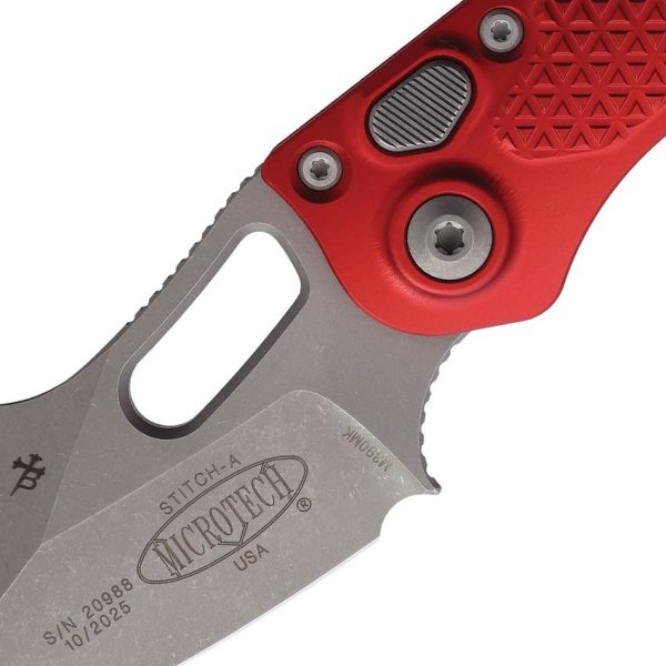 Microtech Auto Stitch S/E Button Lock - Red Wharncliffe