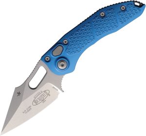 Microtech Auto Stitch S/E Button Lock - Blue Wharncliffe