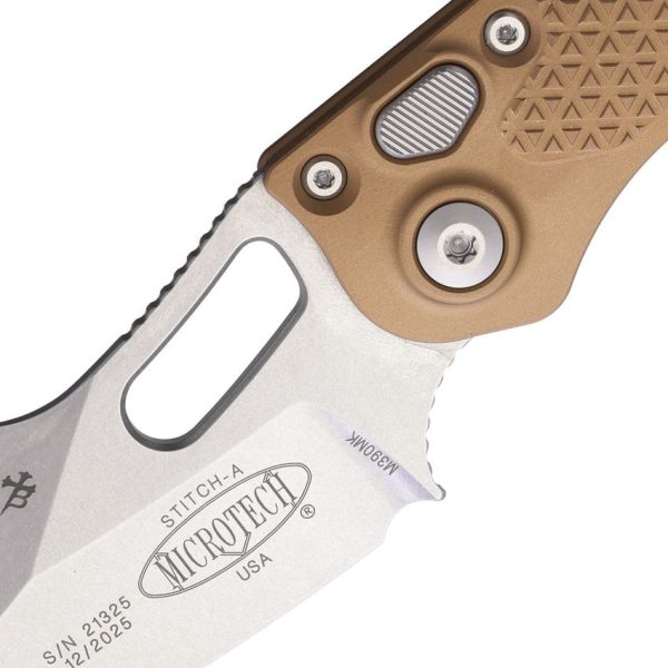 Microtech Auto Stitch S/E Button Lock - Brown Wharncliffe