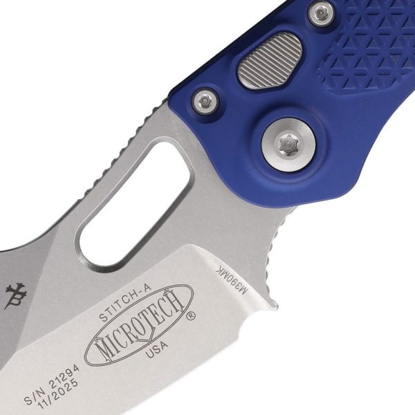 Microtech Auto Stitch S/E Button Lock - Navy Wharncliffe
