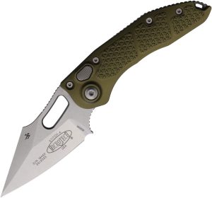 MCT16910OD.jpg Microtech Auto Stitch S/E Button Lock - OD Green Wharncliffe