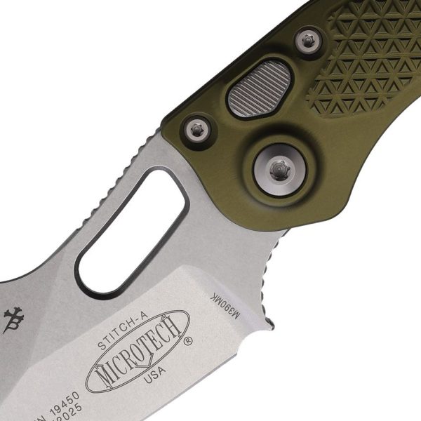 Microtech Auto Stitch S/E Button Lock - OD Green Wharncliffe