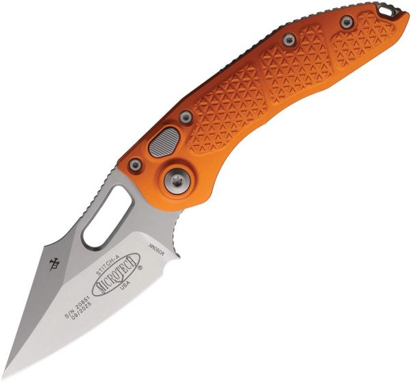 Microtech Auto Stitch S/E Button Lock - Orange Premium Steel