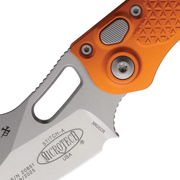 Microtech Auto Stitch S/E Button Lock - Orange Premium Steel