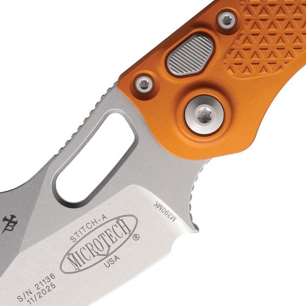 Microtech Auto Stitch S/E Button Lock - Orange Wharncliffe