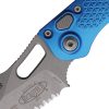 Microtech Auto Stitch Apocalyptic Blue Partially Serrated