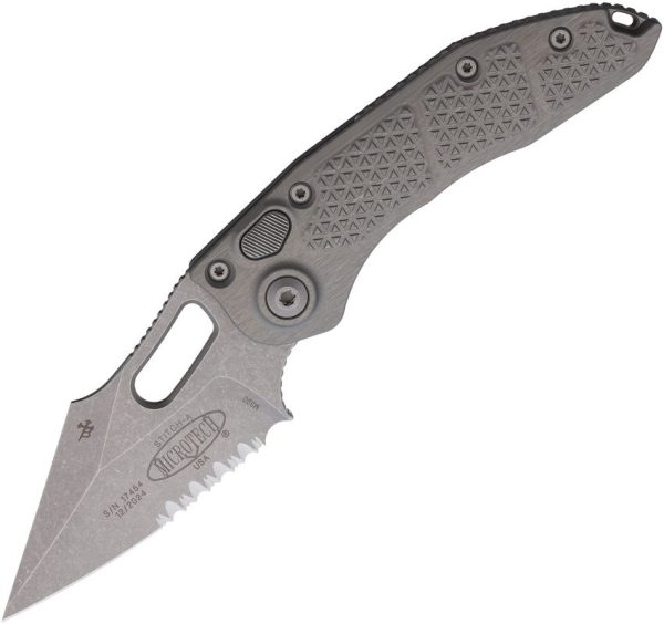 Microtech Auto Stitch Apocalyptic Gray Partially Serrated