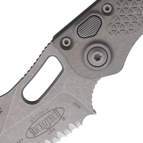 Microtech Auto Stitch Apocalyptic Gray Partially Serrated