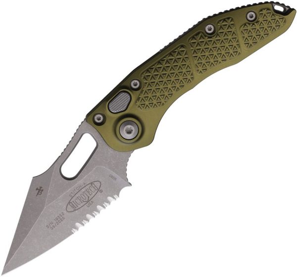 Microtech Auto Stitch OD Green Partially Serrated