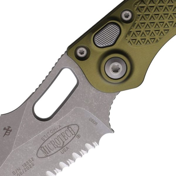 Microtech Auto Stitch OD Green Partially Serrated