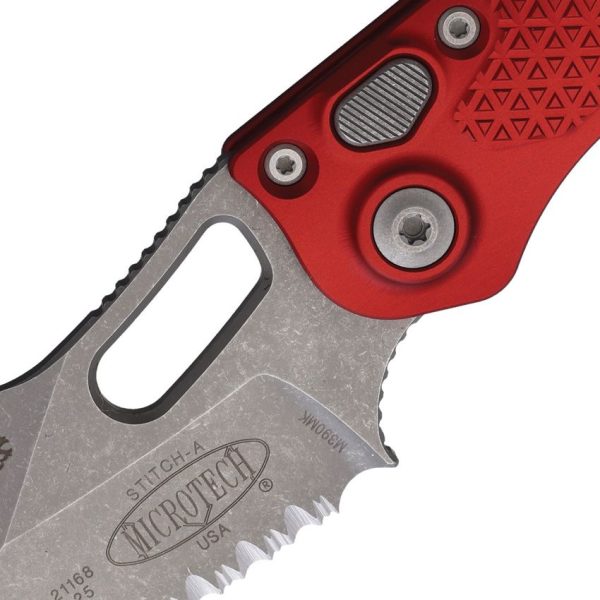 Microtech Auto Stitch Apocalyptic Red Partially Serrated