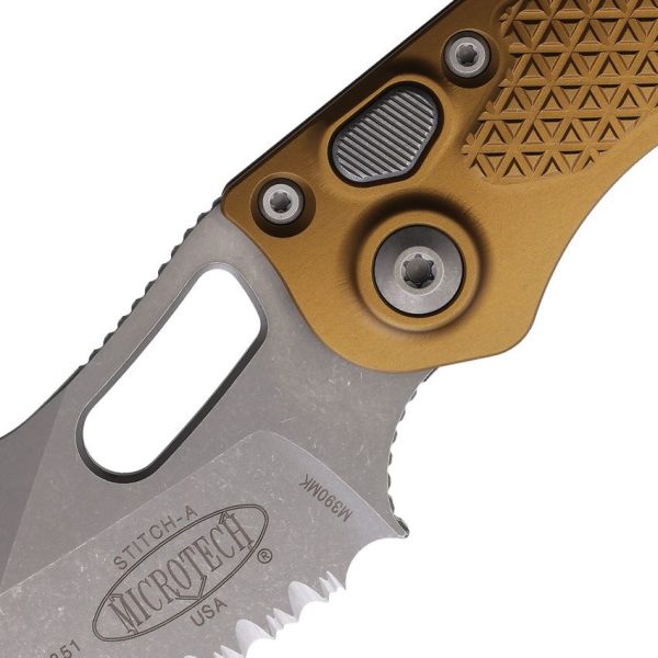Microtech Auto Stitch Apocalyptic Tan Partially Serrated