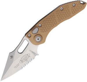 Microtech Auto Stitch S/E Button Lock Brown Aluminum