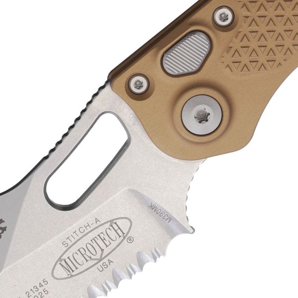 Microtech Auto Stitch S/E Button Lock Brown Aluminum